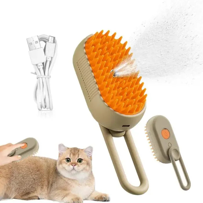 3-i-1 Ångborste för Katt och Hund – Massage, Pälsvård och Hårborttagning